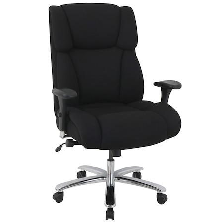Global Industrial 24 Hour Big and Tall Executive Fabric Chair, Black, Adjustable Arms, High Back 695620